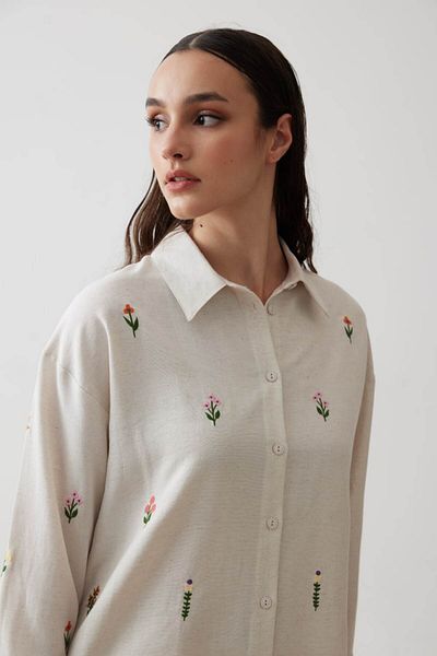 MVStore Linen Shirt - Floral Pattern and Embroidery