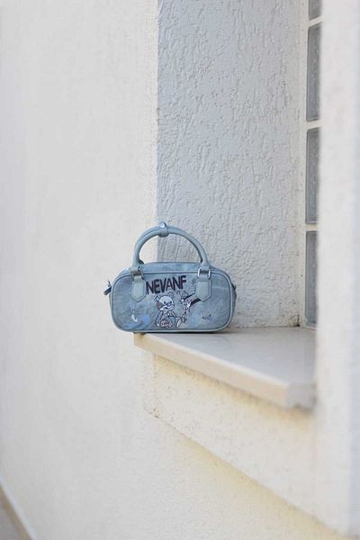 Moom Bag Țesătură denim albastru - Geantă de damă cu două mânere cu imprimeu special