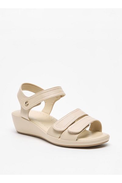 Le Confort Solid Open Toe Sandals with Wedge Heels and Hook and Loop Closure
