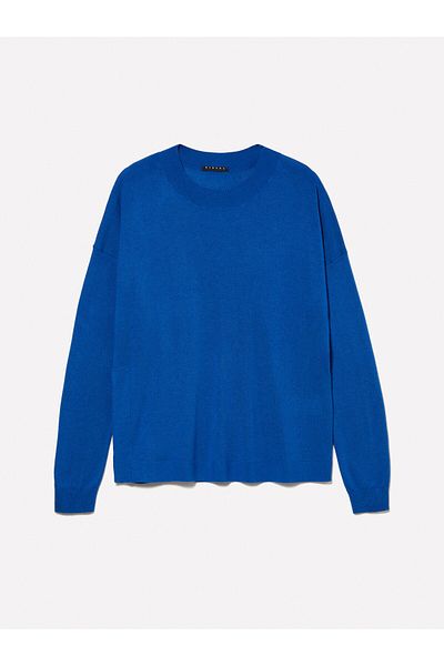 Sisley Saks Blue Silk Mixed - Γυναικείο πουλόβερ με λαιμόκοψη με σχισμή στο πλάι