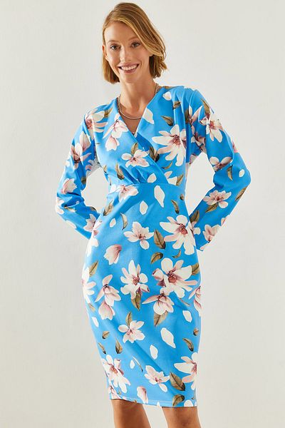 Bianco Lucci Rochie creion pentru femei cu guler înfășurat cu modele florale - 21657 60251677