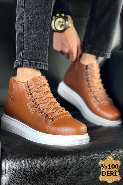 BZ Moda B258 Roma Ανδρικές Αθλητικές Μπότες - Γνήσιο δέρμα, Ορθοπεδική Σόλα, Καθημερινές Μπότες με κορδόνια DBT Tan