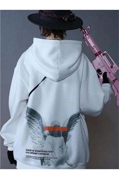 Toum Hanorac alb cu glugă cu imprimeu retro Angel