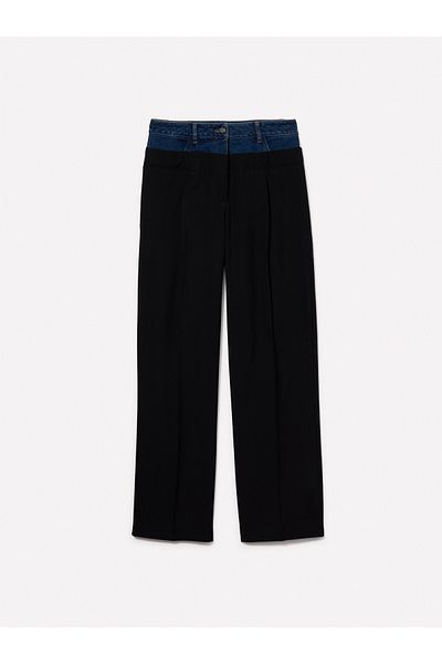 Sisley Black Women's Trousers - Color Detailed, Pleated and Wide Leg