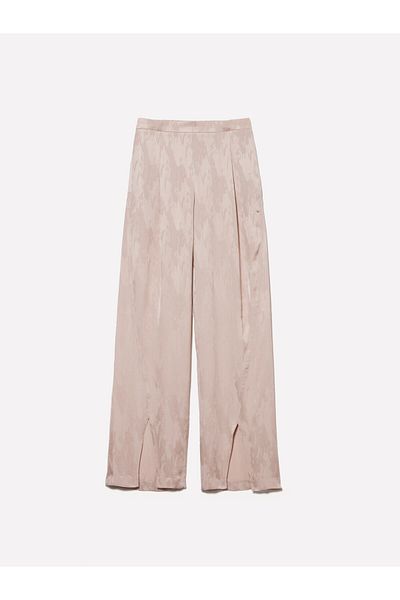 Sisley Powder Colored Women's Trousers - Linen Jacquard and Slit Leg