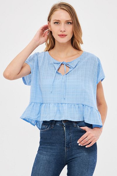 armonika Bluză crop oversize albastră - mânecă liliac și fustă legată ARM-24Y 001088