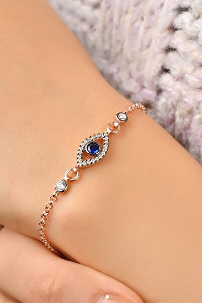 jelux silver Gümüş 925 Ayar Zirkon Taşlı Nazar Model Rose Bileklik