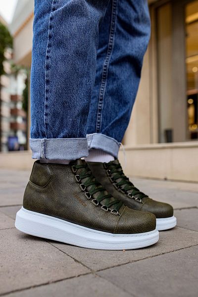 BZ Moda B258 Ρωμαϊκές ανδρικές αθλητικές μπότες - Ορθοπεδική σόλα, κορδόνια casual δέρμα χακί