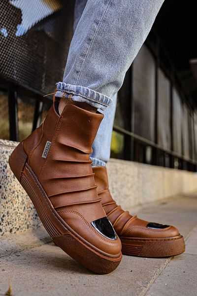 BZ Moda Ανδρικά αθλητικά μποτάκια B113 Swat - Casual Skin, με φερμουάρ, Ορθοπεδική σόλα, CTT Tan
