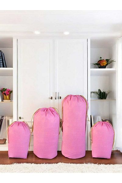 Balkan Room Σετ 4 ροζ κορδονιών με κορδόνια - XXL, XL, 2L τσάντα μεταφοράς και παπλωματοθήκη τσάντα αποθήκευσης ρούχων
