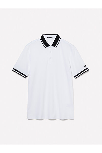 Sisley Λευκό μπλουζάκι με λαιμόκοψη πόλο - Ανδρικό, κοντομάνικο, με κουμπιά, μείγμα βαμβακιού