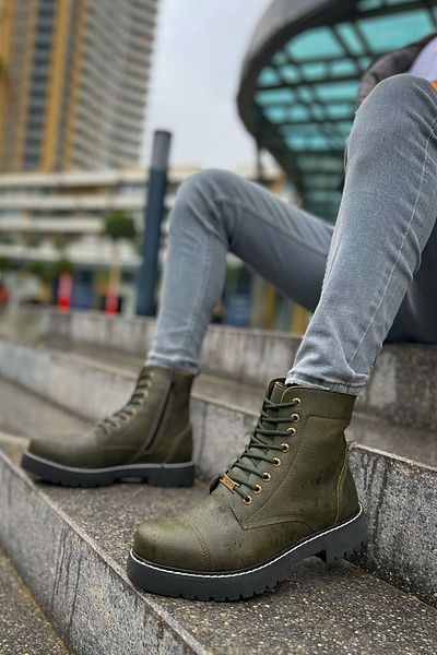 BZ Moda B009 Ανδρικές Μπότες - Ορθοπεδική σόλα, κορδόνια και φερμουάρ Casual Skin Khaki