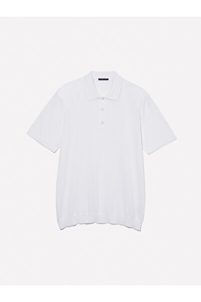 Sisley Ανδρικό μπλουζάκι με κοντό μανίκι με λαιμόκοψη πόλο, κρεμ βισκοζές-βαμβακερό μείγμα