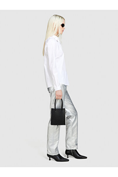 Sisley Λευκό ελαστάνικο μείγμα - Γυναικείο πουκάμισο από ποπλίνα κανονικής εφαρμογής