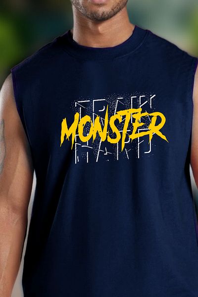 BESSA Navy Blue Oversize Men's T-Shirt/Athlete - Crew Neck, Cotton, Sleeveless