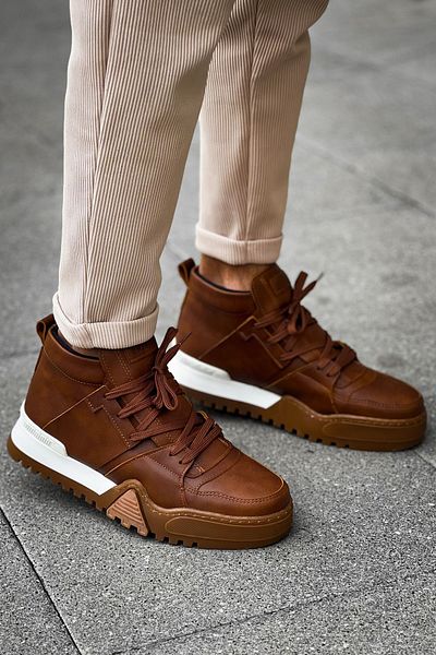 BZ Moda B057 Ghost Line Orthopedic Ανδρικά Αθλητικά Μποτάκια - Casual Skin, Lace-up Sole, CTBT Tan