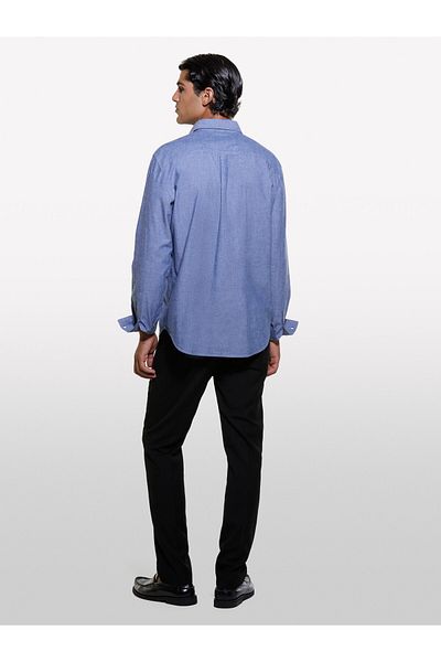 Sisley Ανδρικό γκρι μακρυμάνικο 100% βαμβακερό κλασικό πουκάμισο με κανονικό γιακά