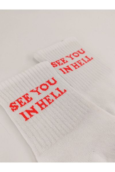 Shuttle Park White Unisex Comics Fashion 'See You In Hell' College Socks