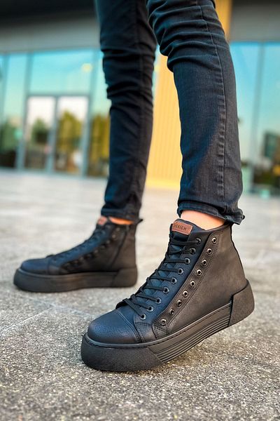 BZ Moda B167 Blazer - Μαύρες ανδρικές αθλητικές μπότες με ορθοπεδική σόλα, κορδόνια και φερμουάρ