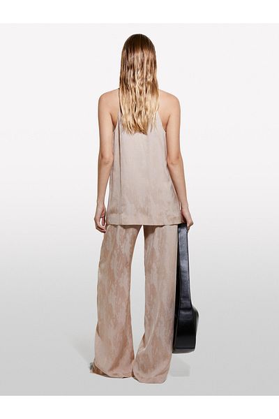 Sisley Powder Colored Women's Trousers - Linen Jacquard and Slit Leg