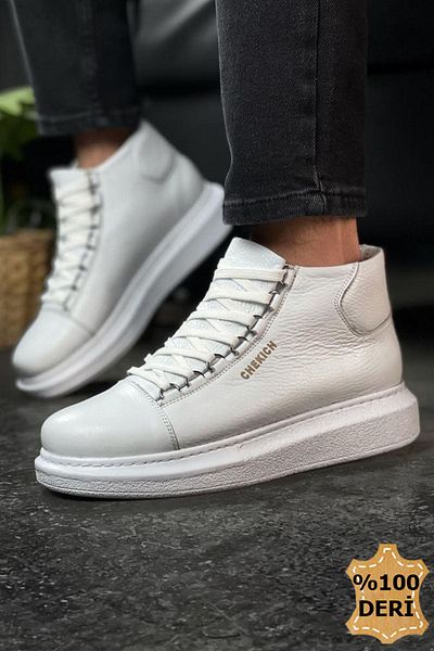 BZ Moda B258 Roma Ανδρικά Αθλητικά Μποτάκια - Γνήσιο δέρμα, Ορθοπεδική Σόλα, Λευκό με κορδόνια