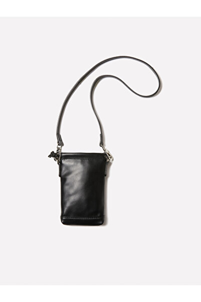 Sisley Black Women's Phone Bag - Detachable Shoulder Strap, Drawstring