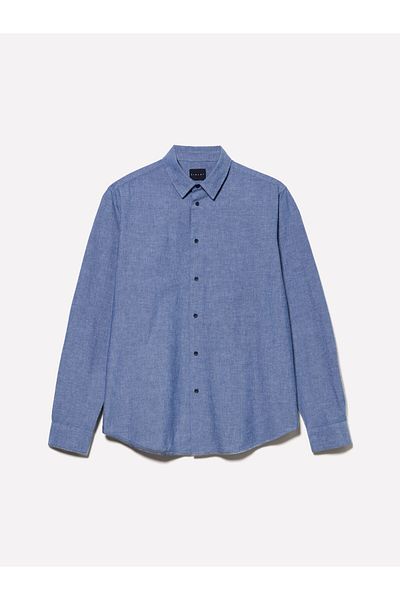 Sisley Ανδρικό γκρι μακρυμάνικο 100% βαμβακερό κλασικό πουκάμισο με κανονικό γιακά