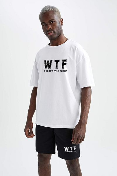 OFFSIDESIGN Σετ ανδρικό σορτς μπλουζάκι με στάμπα WTF - Ασπρόμαυρο καλοκαιρινό σετ