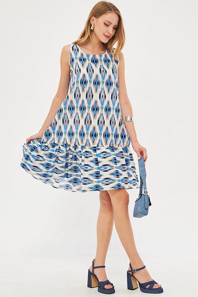 armonika Rochie fără mâneci cu tiv cu volane cu imprimeu albastru deschis pentru femei - ARM-22K 001142
