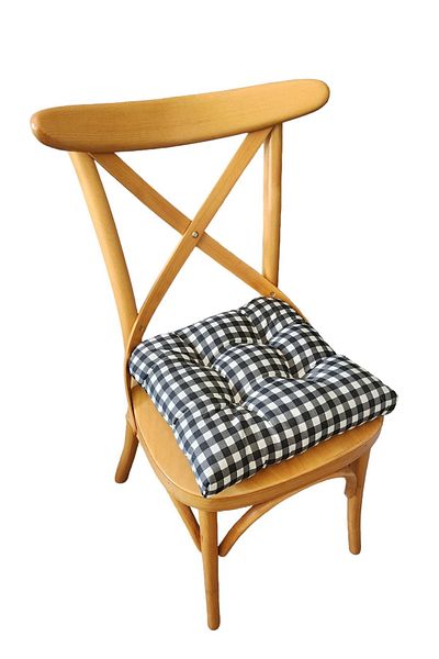 ALTINPAMUK Gold Pofidik Gingham Chair Cushion 38X38 Black