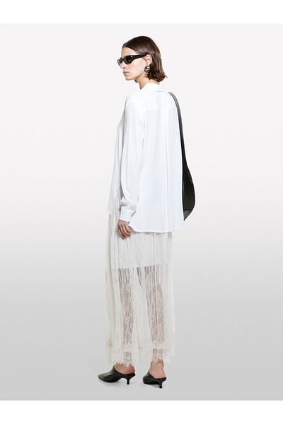 Sisley Off White 100% Viscos - Cămașă cu mânecă lungă pentru femei cu fantă laterală scurtă