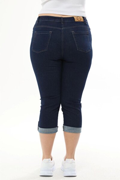 EYLÜL BUTİK Kadın Büyük Beden Duble Paça Kot Kapri