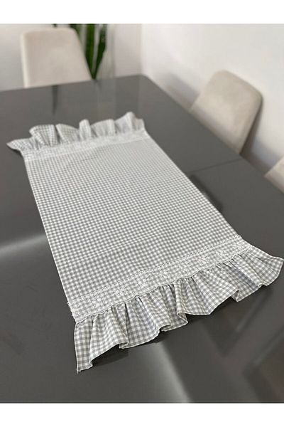 Parla Life 40x90 cm Gray Lace Frilly Gingham Runner