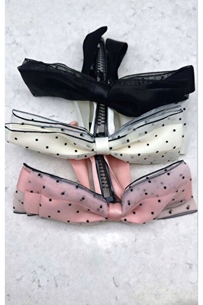 Zehra Aksesuar Puantiyeli organze fiyonk ve kurdele sallantılı muz toka