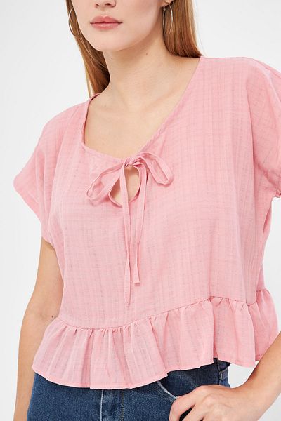 armonika Πούδρα Oversize Crop Μπλούζα - Νυχτερίδα μανίκι και δεμένη φούστα ARM-24Y 001088