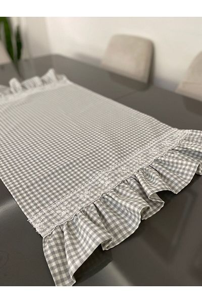 Parla Life 40x90 cm Gray Lace Frilly Gingham Runner