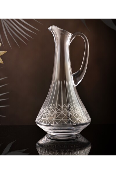 DECOSTYLE Alca El İşçiliği Dekorlu Cam Sürahi Karaf 1500 cc - Saplı Şık Sunum