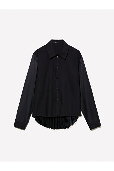 Sisley Μαύρο πουκάμισο με μακριά μανίκια και κοντή φούστα με λεπτομέρειες από πλισέ