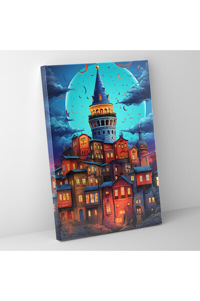 PaintedAnarchy Galata Tower Patterned Canvas Painting - Vivid Colors, Interes...