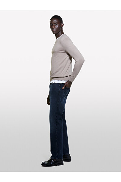 Sisley Men's Camel Hair - Cotton Blended Regular Cut Ribbed Long Sleeve Cardigan