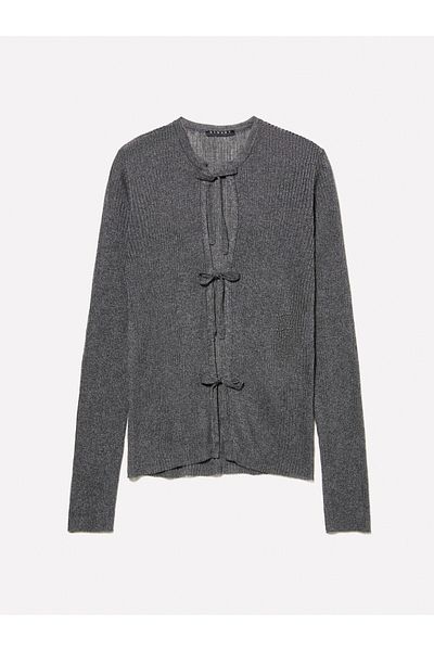 Sisley Gri închis Melange Viscose - Cardigan pentru damă cu decolteu cu fundă
