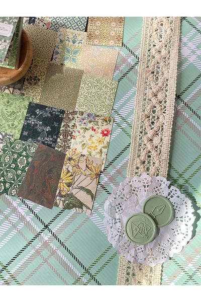 Hume Craft Vintage Πράσινο Μοτίβο Αυτοκόλλητο Βιβλιάριο Scrapbook - για Bullet Journal, 44 Φύλλα/4x6 cm
