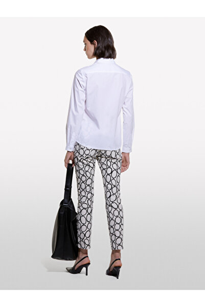 Sisley Λευκό ελαστάνικο μείγμα - Γυναικείο πουκάμισο από ποπλίνα κανονικής εφαρμογής