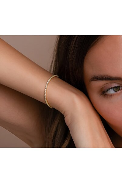 Alsem 925 Ayar Gümüş Gold Su Yolu Zarif Bileklik , Gold Kaplama Sevgili/Anne Hediyesi