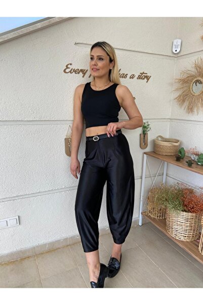 Aychayla Kemer Detaylı Saten Şalvar Pantolon