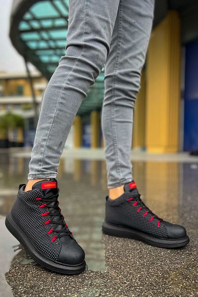 BZ Moda B111 Milano - Ανδρικές αθλητικές μπότες με ορθοπεδική σόλα και κορδόνια CST Μαύρο/Κόκκινο