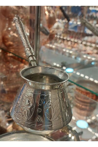 Bakır Center Bakır Cezve 5 Fincanlık Oyma El İşçilikli Aile Boy Şık Tasarım K...