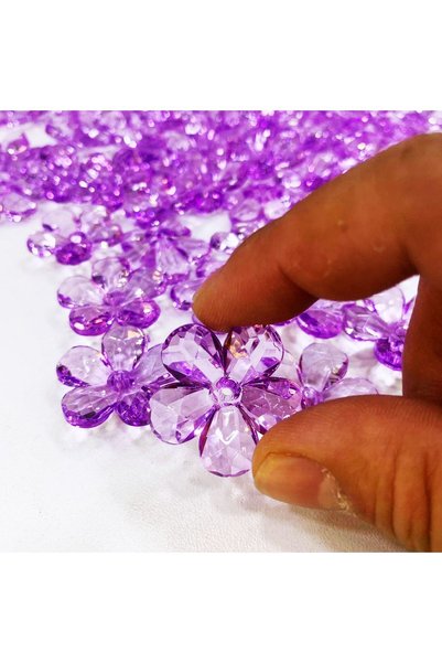 Nikah Şekeri Market أكريليك 30 مم (3 سم) خرز على شكل زهرة أرجواني اللون مع فتحة في المنتصف 40 قطعة