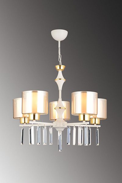 KARDELEN AYDINLATMA AVİZE Propeller 5-Piece White Double Glass Luxury Upward Facing Crystal Stone Chandelier