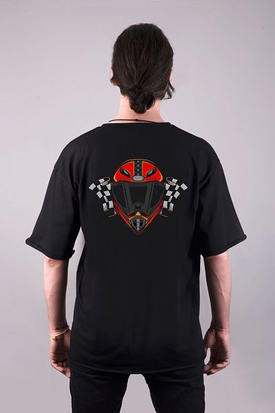 Darkia Biker Helmet Patterned - Double Sided Oversize Black T-shirt